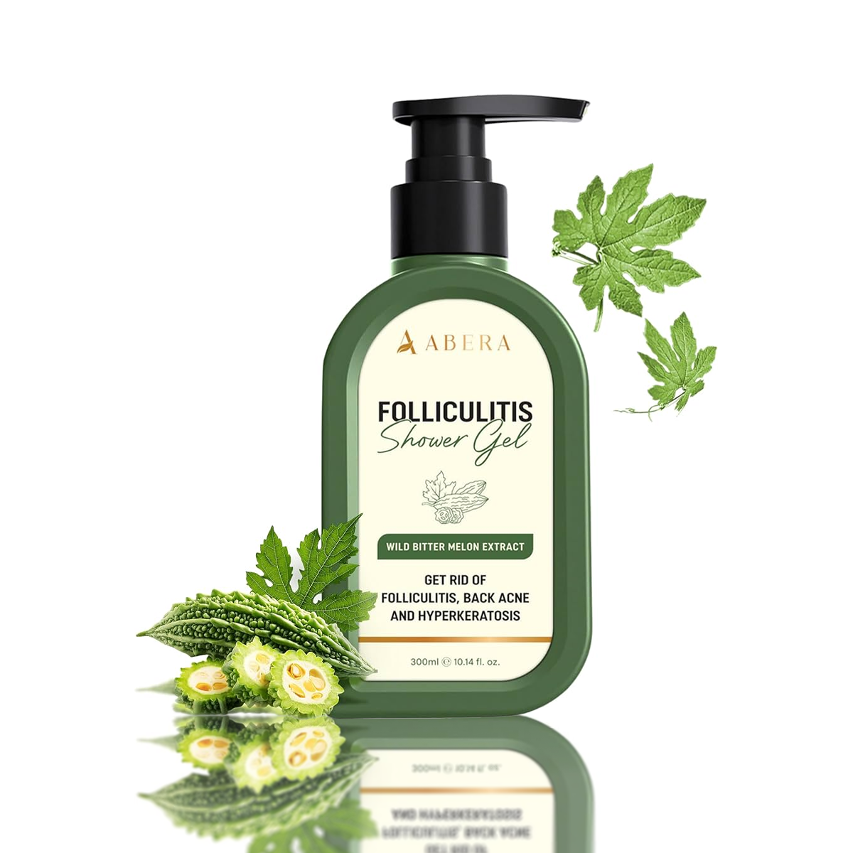 ABERA Anti-Folliculitis Body Wash for Men and Women, BHA Body Wash, High Performance Body Wash with Wild Bitter Melon, Tea Tree Oil, Reduces Back Acne and Hyperkeratosis, Safe for All Skin Types, 10.14 Fl Oz