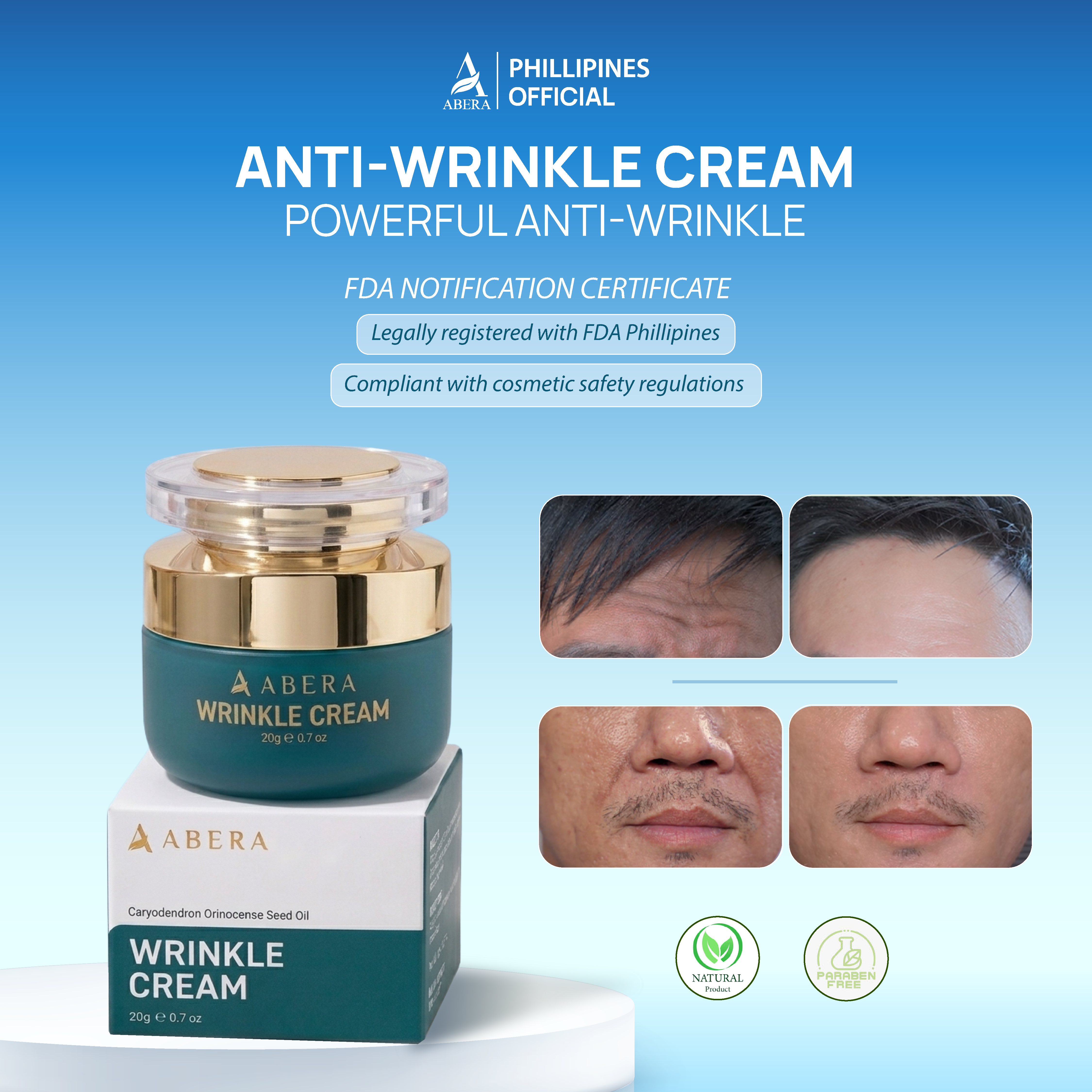 Abera Wrinkle Cream – Erases Wrinkles, Firms Sagging Skin, Brightens Skin & Prevents Premature Aging – Made With Natural, Safe And Gentle Ingredients – 20g / 0.7 oz