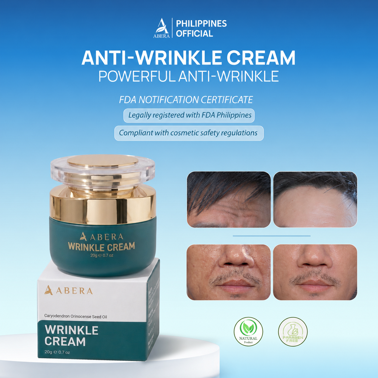 Abera Wrinkle Cream – Erases Wrinkles, Firms Sagging Skin, Brightens Skin & Prevents Premature Aging – Made With Natural, Safe And Gentle Ingredients – 20g / 0.7 oz