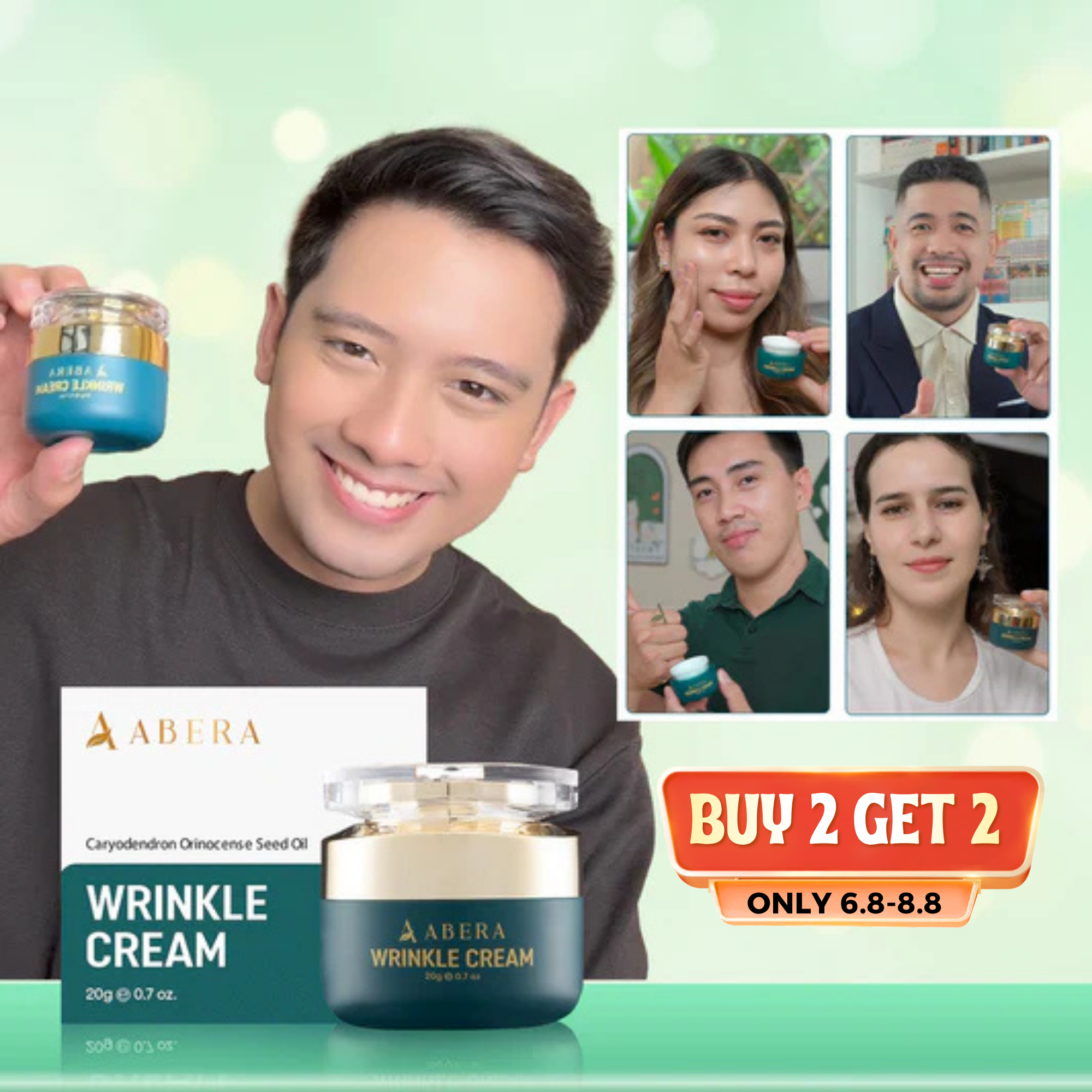 [8.8 Sale - Buy 2 Get 2] Abera Wrinkle Cream 20g [FDA] – Erases Wrinkles, Firms Sagging Skin, Brightens Skin & Prevents Premature Aging – Made With Natural, Safe And Gentle Ingredients